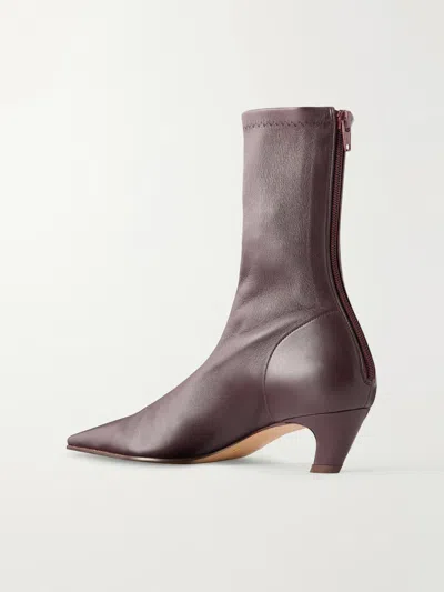 Khaite Solid Color Leather Ankle Boots In Brown