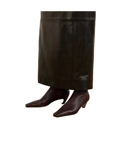 Khaite Solid Color Leather Ankle Boots In Brown