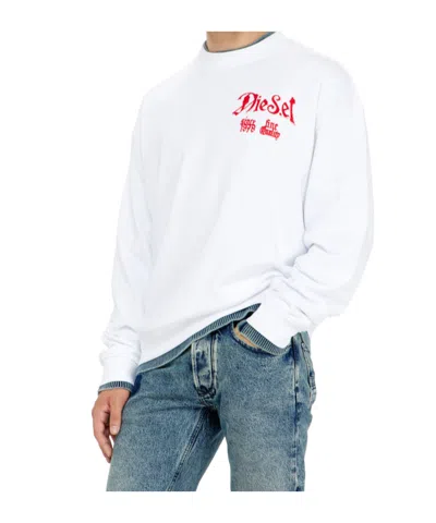 Diesel Cotton Sweatshirt With Flocked Graphics In White