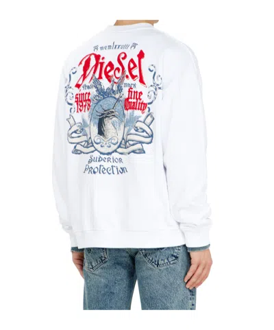 Diesel Cotton Sweatshirt With Flocked Graphics In White