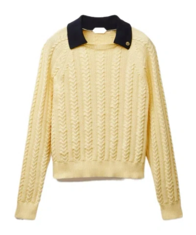Versace Cable-knit Contrasting-collar Sweater In Yellow