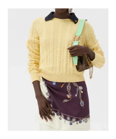 Versace Cable-knit Contrasting-collar Sweater In Yellow