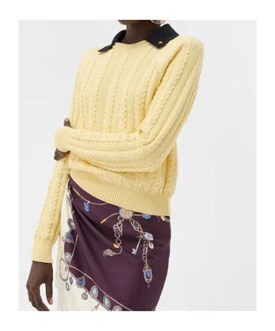 Versace Cable-knit Contrasting-collar Sweater In Yellow