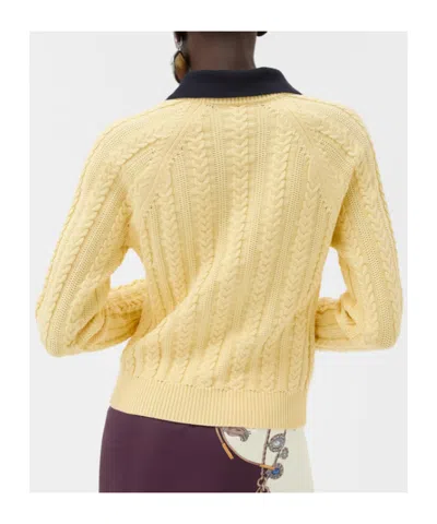 Versace Cable-knit Contrasting-collar Sweater In Yellow