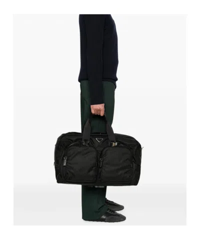 Prada Zippered Shoulder Bag In Black