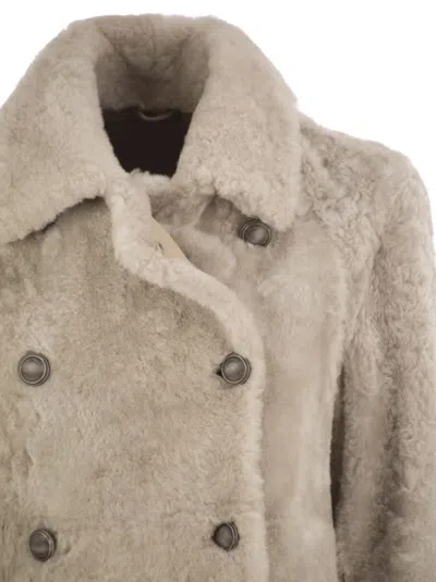 Brunello Cucinelli Double-breasted Shearling Jacket In Multi