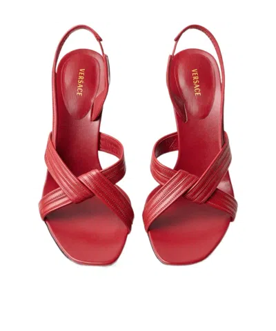 Versace Gianni Crossover-strap Sandals In Red