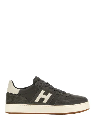 Hogan Dark Grey Suede Overlay Sneakers In Gray