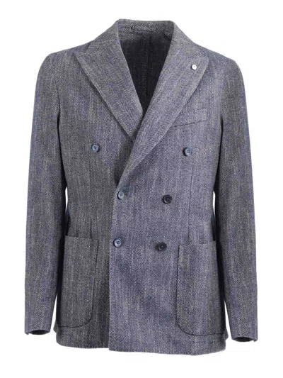 L.b.m 1911 Textured Double Breasted Cotton Jacket In Gray