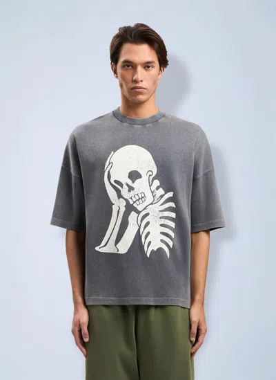 Palm Angels Skull-print Washed T-shirt In Gray
