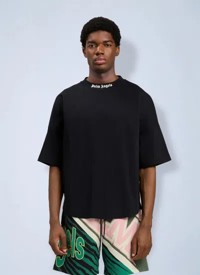 Palm Angels Mens Black White Classic Logo-print Cotton-jersey T-shirt M In Black