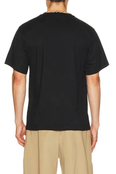 Burberry Cotton Logo T-shirt With Checkered Trim And Chest Pocket In Black