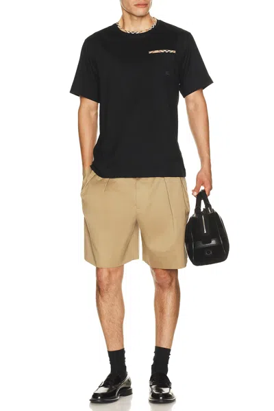 Burberry Cotton Logo T-shirt With Checkered Trim And Chest Pocket In Black