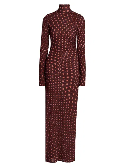 Stella Mccartney Turtleneck Polka Dot Mesh Long-sleeve Maxi Dress