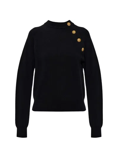 Balmain Button-embellished Raglan-sleeve Sweater In Black