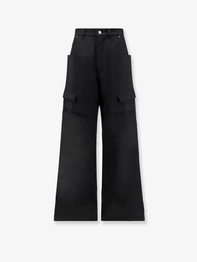 Rick Owens Stefan Flared Grain De Poudre Wool Cargo Trousers In Black