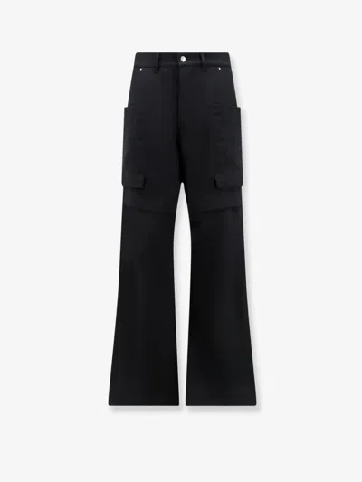 Rick Owens Stefan Flared Grain De Poudre Wool Cargo Trousers In Black