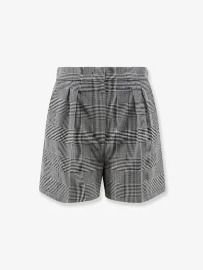 Max Mara Embroidered Wool Agoraio Checked Mini Shorts In Gray