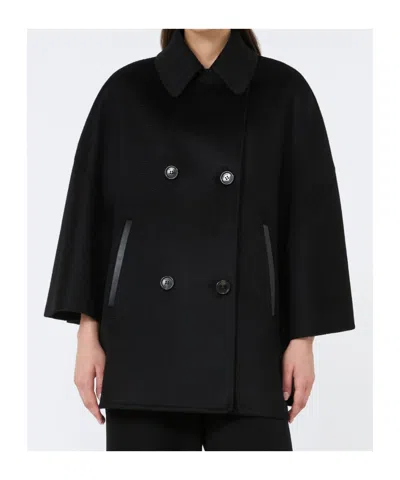Max Mara Double-breasted Cape Coat In Black