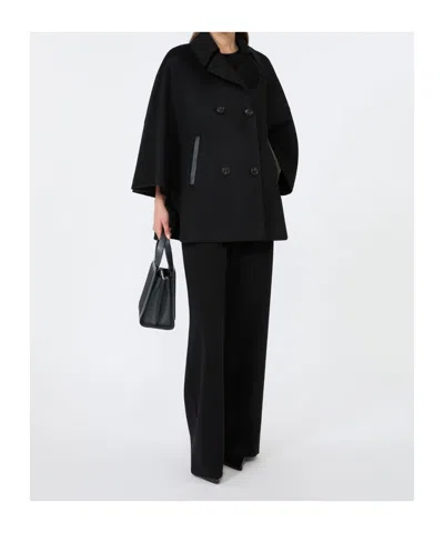 Max Mara Double-breasted Cape Coat In Black