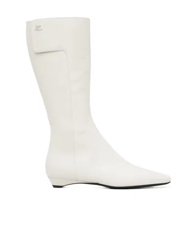 Courrèges White Heritage Flat Tall Boots In White