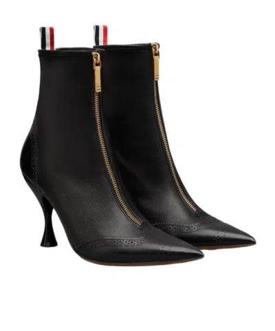 Thom Browne Wingtip Leather Ankle Boots In Black