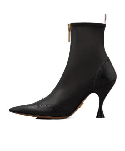 Thom Browne Wingtip Leather Ankle Boots In Black