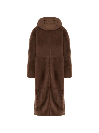 Moorer Hooded Double Breasted Down Jacket Oversized In Animal Print