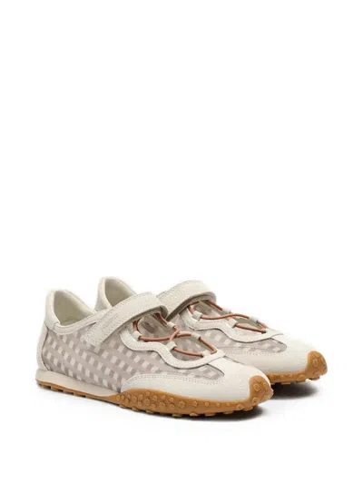 Hoff Bridge Gingham-pattern Touch-strap Sneakerinas In Gold