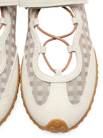 Hoff Bridge Gingham-pattern Touch-strap Sneakerinas In Gold