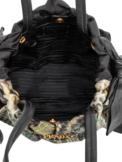 Pre-owned Prada 2010-2026 Tessuto Python Print Bow Satchel In Black