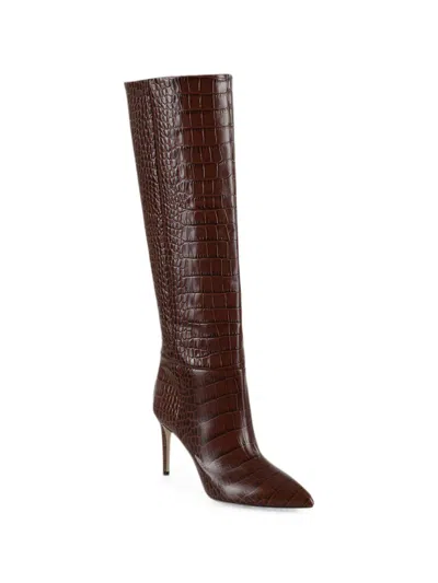 Paris Texas Ebony Stiletto Boot 85 Pointed Crocodile-effect Leather Boots In Brown