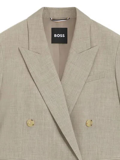 Hugo Boss Double-breasted Wool Blazer In Neutral