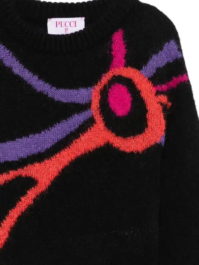 Pucci Junior Abstract-pattern Knit Sweater In Black