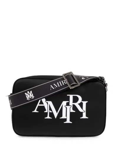 Amiri Staggered Logo-embroidered Canvas Camera Bag In Black