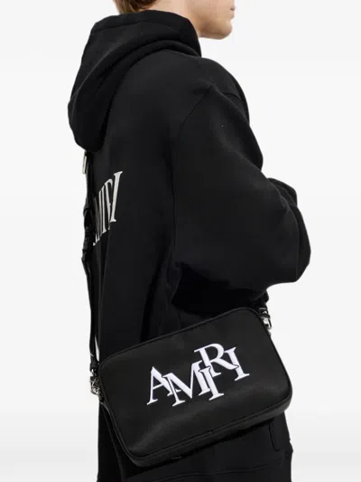 Amiri Staggered Logo-embroidered Canvas Camera Bag In Black