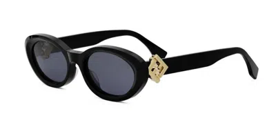 Fendi Ff Diamonds Black Oval Sunglasses In Black