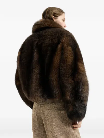 Brunello Cucinelli Soft-shearling Outerwear Jacket With Shiny Zipper Pull In Brown