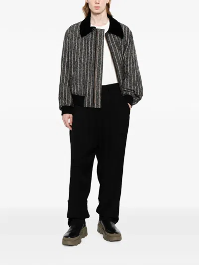 Yohji Yamamoto Three Blend Stripe-pattern Flight Jacket In Gray
