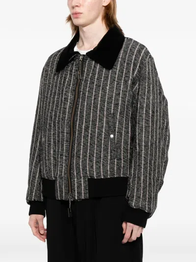 Yohji Yamamoto Three Blend Stripe-pattern Flight Jacket In Gray