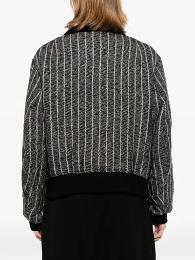 Yohji Yamamoto Three Blend Stripe-pattern Flight Jacket In Gray