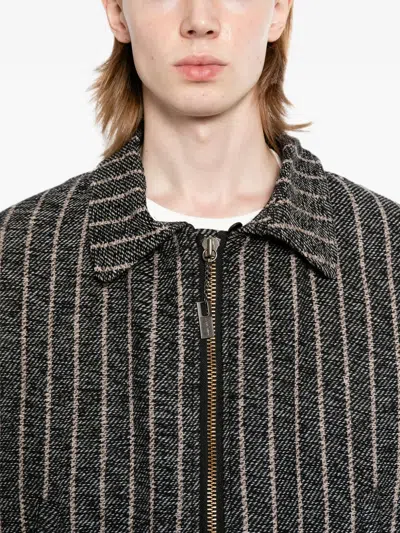 Yohji Yamamoto Three Blend Stripe-pattern Flight Jacket In Gray