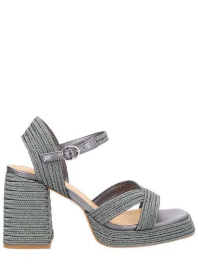 Castaã±er Silver Textured Valley Sandals In Silver