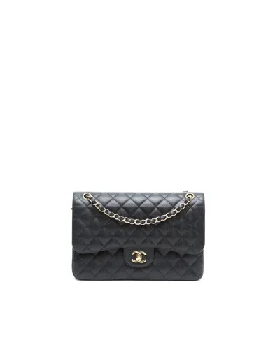 Chanel Black Quilted Caviar Leather Classic Double Flap 26 In Black