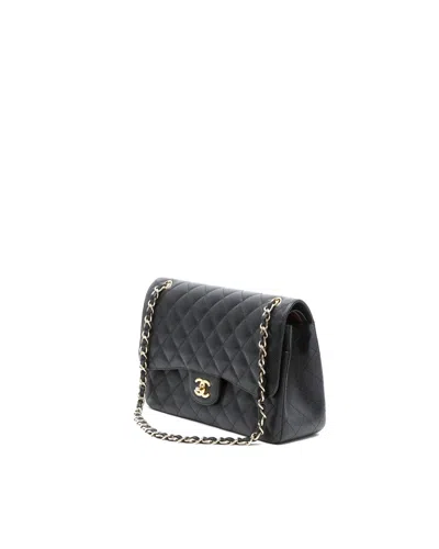 Chanel Black Quilted Caviar Leather Classic Double Flap 26 In Black