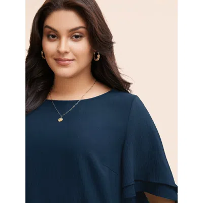 Bloomchic Solid Tiered Ruffles Split Hem Blouse In Blue