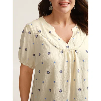 Bloomchic Boho Print Notched Collar Blouse In White
