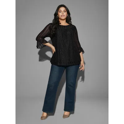 Bloomchic Glitter Gathered Patchwork Ruffles Top In Black
