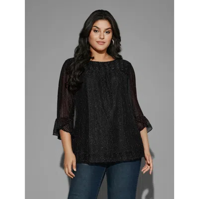 Bloomchic Glitter Gathered Patchwork Ruffles Top In Black