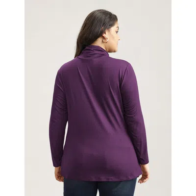 Bloomchic Supersoft Essentials Solid Funnel Neck Knit T-shirt In Purple